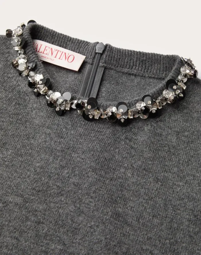 Valentino Knitwear Woman Embroidered Wool Sweater For Woman In Grey Grey Valentino Knitwear Woman Embroidered Wool Sweater For Woman In Grey Grey