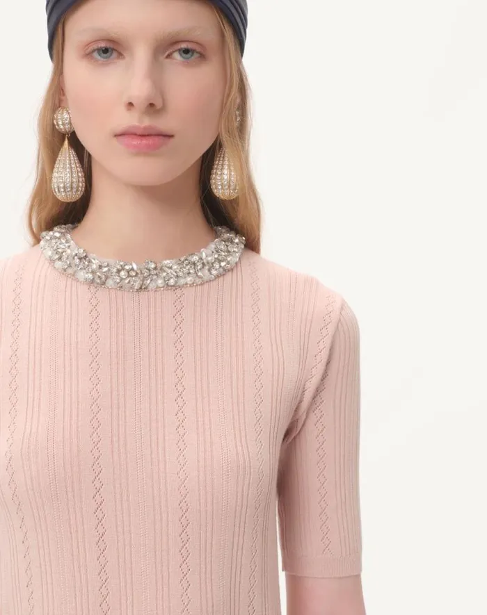 Valentino Knitwear Woman Embroidered Wool Sweater For Woman In Nude Nude Valentino Knitwear Woman Embroidered Wool Sweater For Woman In Nude Nude