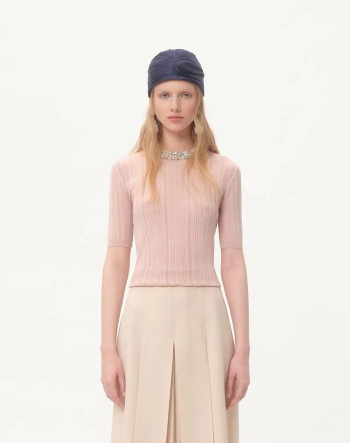 Valentino Knitwear Woman Embroidered Wool Sweater For Woman In Nude Nude Valentino Knitwear Woman Embroidered Wool Sweater For Woman In Nude Nude