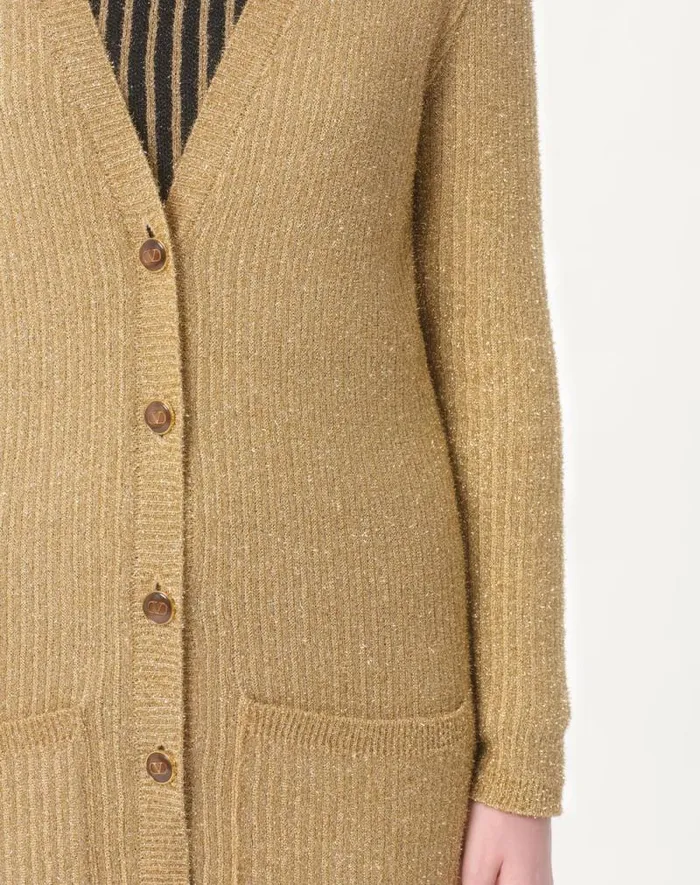 Valentino Knitwear Woman Lurex Cardigan For Woman In Gold Gold Valentino Knitwear Woman Lurex Cardigan For Woman In Gold Gold