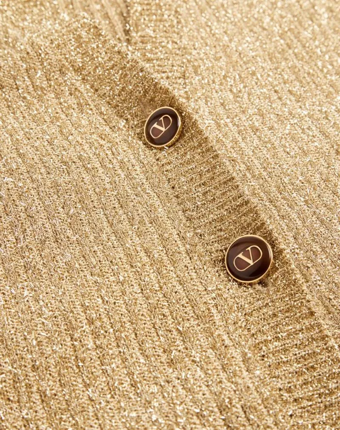 Valentino Knitwear Woman Lurex Cardigan For Woman In Gold Gold Valentino Knitwear Woman Lurex Cardigan For Woman In Gold Gold