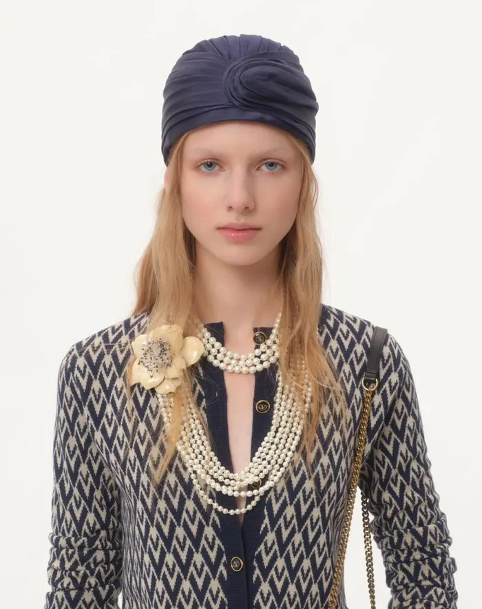 Valentino Knitwear Woman Wool Cardigan With Toute La V Jacquard Pattern For Woman In Creamnavy Creamnavy