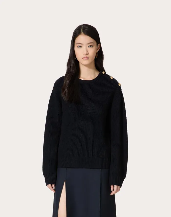 Valentino Knitwear Woman Wool Sweater For Woman In Navy Navy Valentino Knitwear Woman Wool Sweater For Woman In Navy Navy