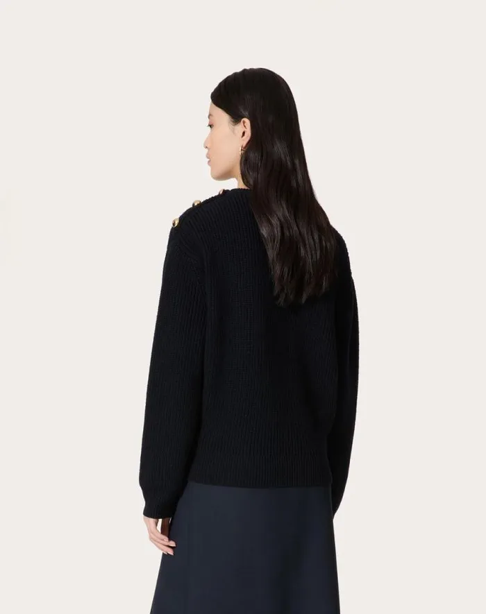 Valentino Knitwear Woman Wool Sweater For Woman In Navy Navy Valentino Knitwear Woman Wool Sweater For Woman In Navy Navy