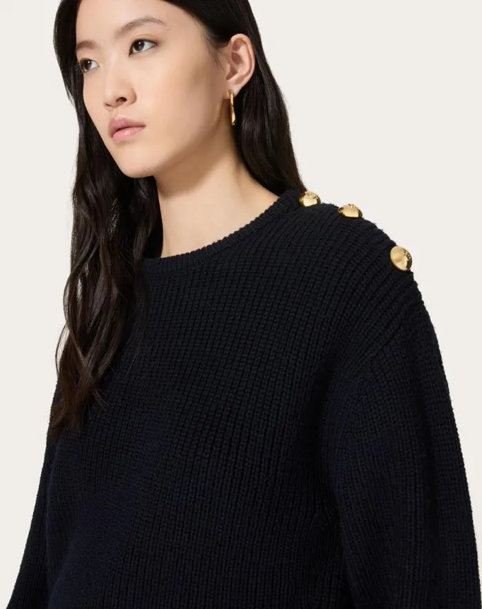 Valentino Knitwear Woman Wool Sweater For Woman In Navy Navy Valentino Knitwear Woman Wool Sweater For Woman In Navy Navy