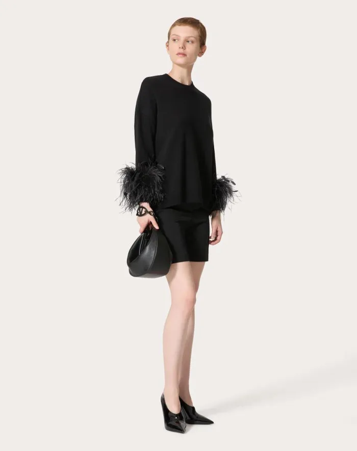 Valentino Knitwear Woman Wool Sweater With Feathers For Woman In Black Black Valentino Knitwear Woman Wool Sweater With Feathers For Woman In Black Black