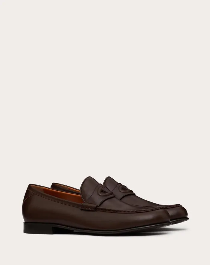 Valentino Laceups And Loafers Man Vlogo The Bold Edition Calfskin Leather Loafer For Man In Fondant Fondant