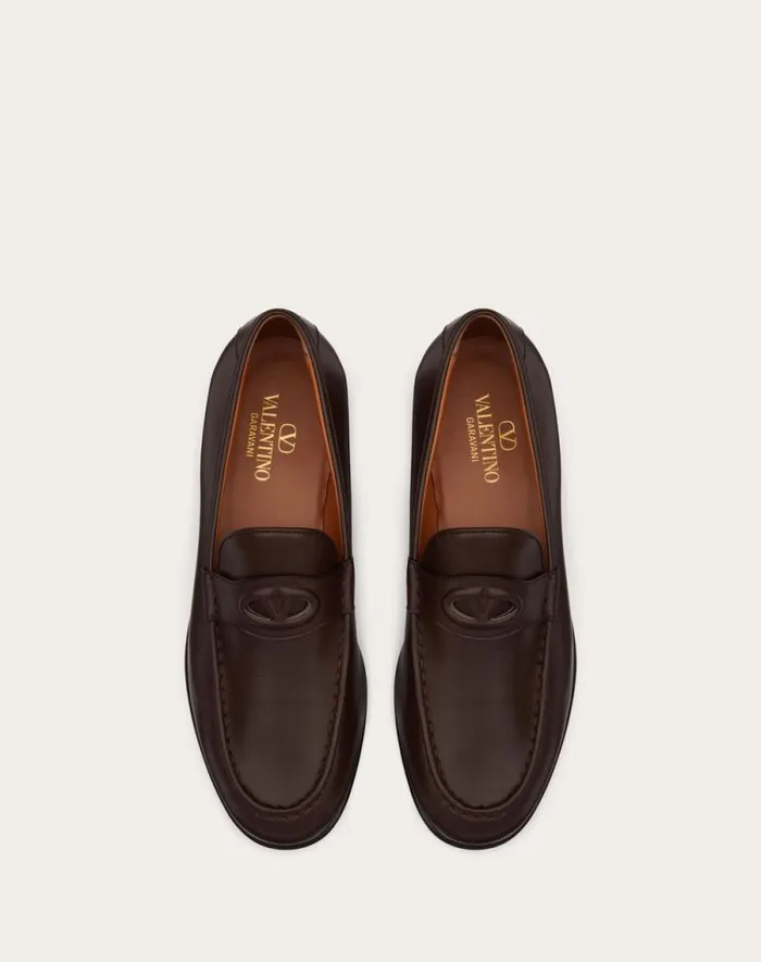 Valentino Laceups And Loafers Man Vlogo The Bold Edition Calfskin Leather Loafer For Man In Fondant Fondant