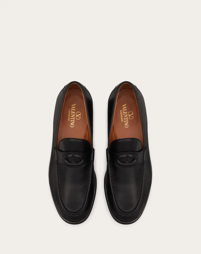 Valentino Laceups And Loafers Man Vlogo The Bold Edition Calfskin Leather Loafer For Man In Fondant Fondant