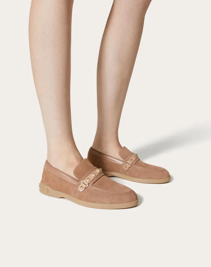 Valentino Loafers And Oxfords Woman Leisure Flows Split Leather Loafer For Woman In Light Camel Light Camel Valentino Loafers And Oxfords Woman Leisure Flows Split Leather Loafer For Woman In Light Camel Light Camel