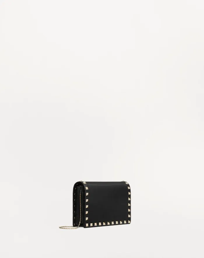 Valentino Mini Bags Woman Rockstud Calfskin Chain Pouch For Woman In Black Black