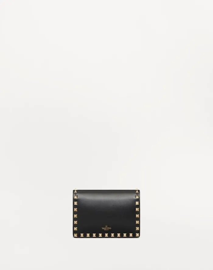 Valentino Mini Bags Woman Rockstud Calfskin Chain Pouch For Woman In Black Black