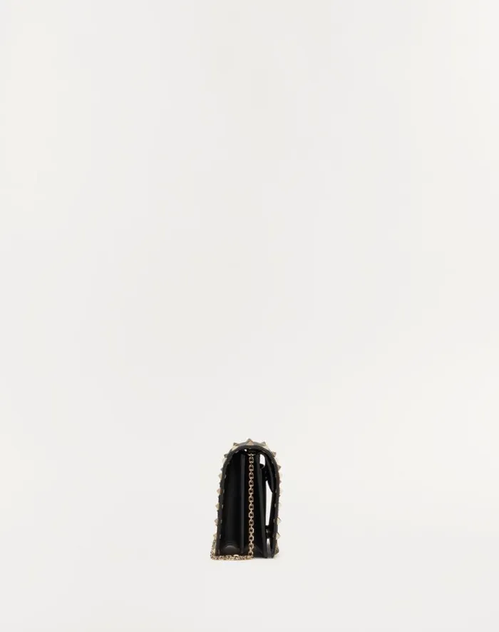 Valentino Mini Bags Woman Rockstud Calfskin Chain Pouch For Woman In Black Black