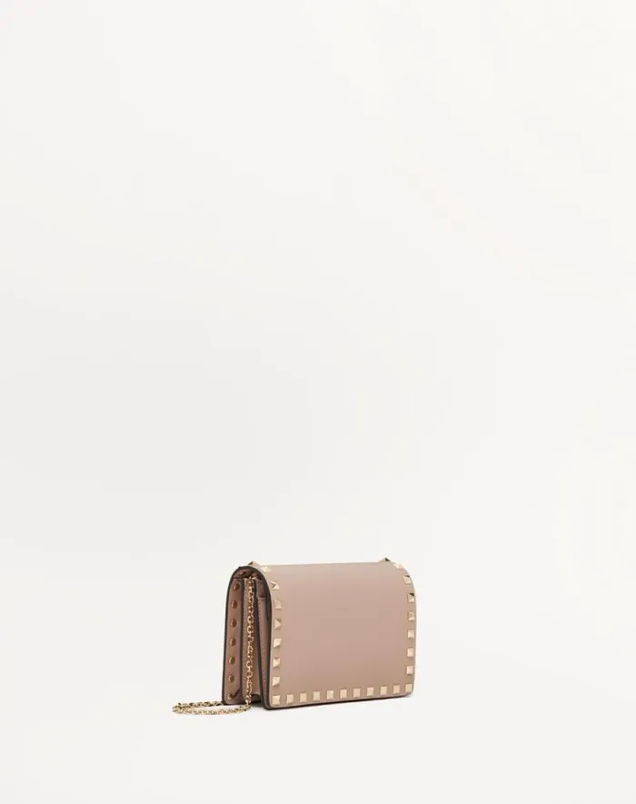 Valentino Mini Bags Woman Rockstud Calfskin Chain Pouch For Woman In Black Black