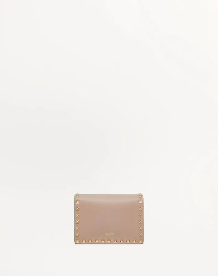 Valentino Mini Bags Woman Rockstud Calfskin Chain Pouch For Woman In Black Black
