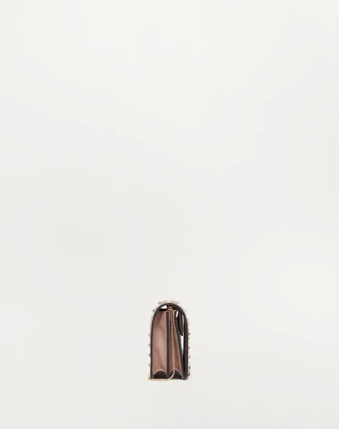 Valentino Mini Bags Woman Rockstud Calfskin Chain Pouch For Woman In Black Black