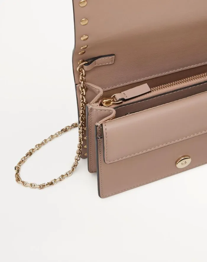 Valentino Mini Bags Woman Rockstud Calfskin Chain Pouch For Woman In Black Black