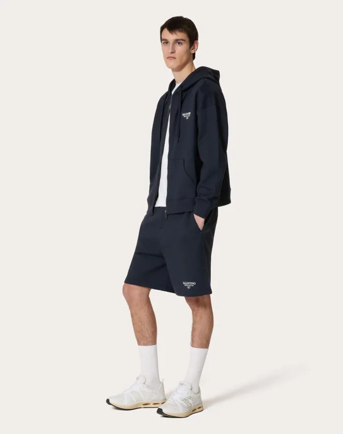 Valentino Pants And Shorts Man Valentino Print Cotton Bermuda Shorts For Man In Navywhite Navywhite Valentino Pants And Shorts Man Valentino Print Cotton Bermuda Shorts For Man In Navywhite Navywhite