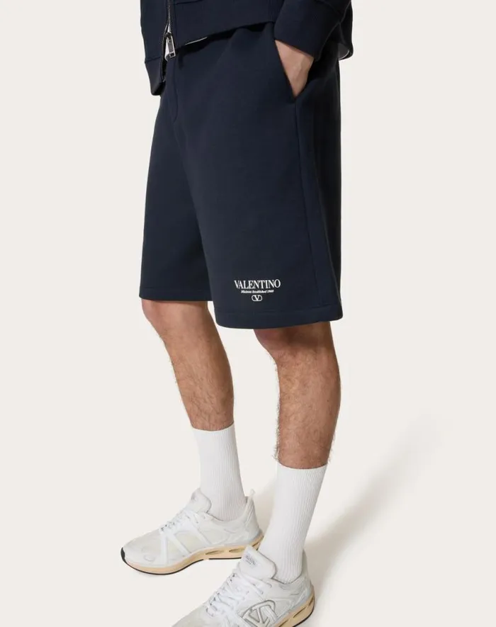 Valentino Pants And Shorts Man Valentino Print Cotton Bermuda Shorts For Man In Navywhite Navywhite Valentino Pants And Shorts Man Valentino Print Cotton Bermuda Shorts For Man In Navywhite Navywhite