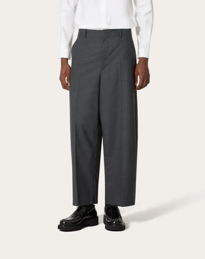 Valentino Pants And Shorts Man Wool Pants For Man In Grey Grey