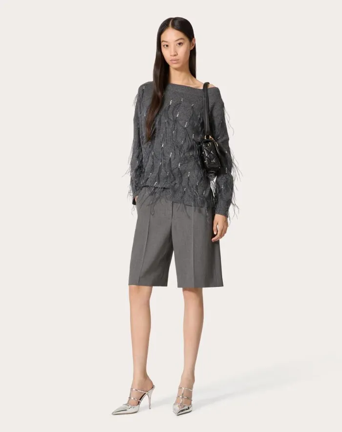 Valentino Pants And Shorts Woman Active Gabardine Bermuda Shorts For Woman In Grey Grey