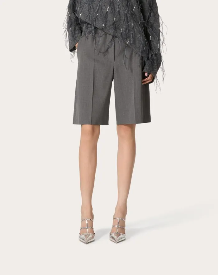 Valentino Pants And Shorts Woman Active Gabardine Bermuda Shorts For Woman In Grey Grey