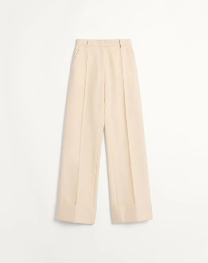 Valentino Pants And Shorts Woman Diagonal Dry Wool Pants For Woman In Ivory Ivory