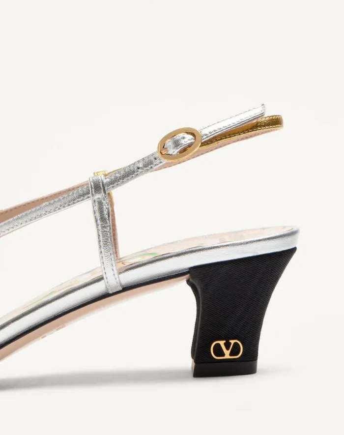 Valentino Pumps Woman Bowow Slingback Pumps In Moir Fabric 45mm For Woman In Pinksilver Pinksilver Valentino Pumps Woman Bowow Slingback Pumps In Moir Fabric 45mm For Woman In Pinksilver Pinksilver