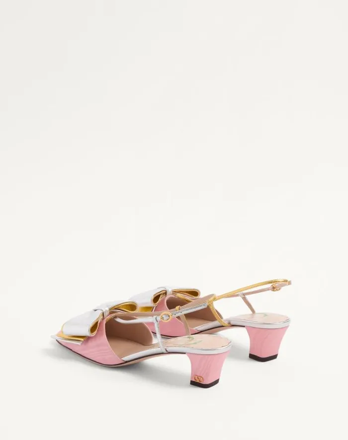 Valentino Pumps Woman Bowow Slingback Pumps In Moir Fabric 45mm For Woman In Pinksilver Pinksilver Valentino Pumps Woman Bowow Slingback Pumps In Moir Fabric 45mm For Woman In Pinksilver Pinksilver