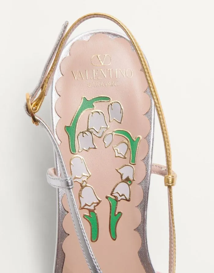 Valentino Pumps Woman Bowow Slingback Pumps In Moir Fabric 45mm For Woman In Pinksilver Pinksilver Valentino Pumps Woman Bowow Slingback Pumps In Moir Fabric 45mm For Woman In Pinksilver Pinksilver