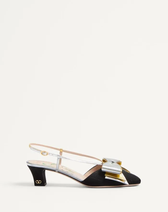 Valentino Pumps Woman Bowow Slingback Pumps In Moir Fabric 45mm For Woman In Pinksilver Pinksilver Valentino Pumps Woman Bowow Slingback Pumps In Moir Fabric 45mm For Woman In Pinksilver Pinksilver