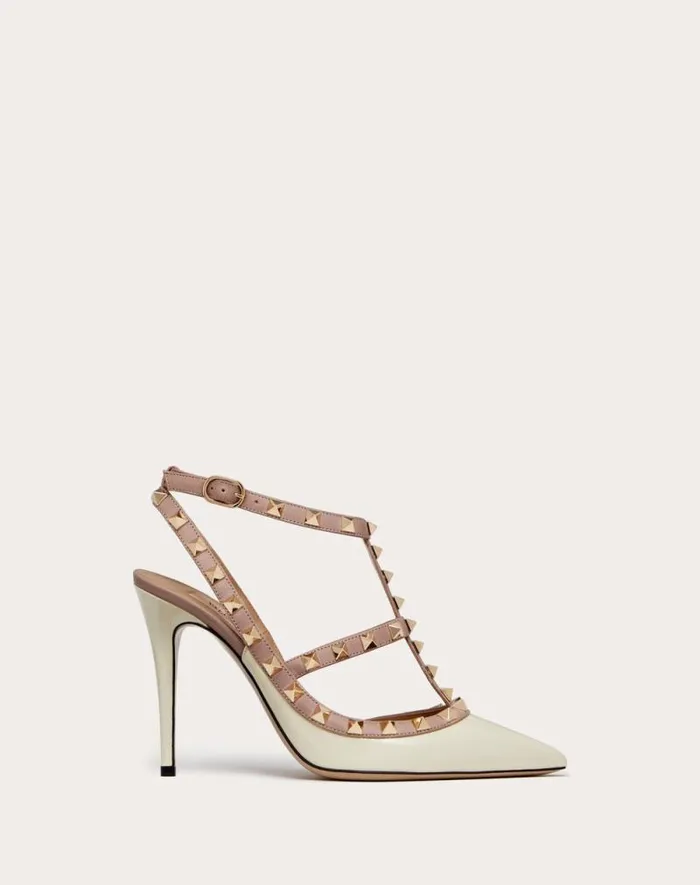 Valentino Pumps Woman Patent Rockstud Caged Pump 100mm For Woman In Poudre Poudre Valentino Pumps Woman Patent Rockstud Caged Pump 100mm For Woman In Poudre Poudre