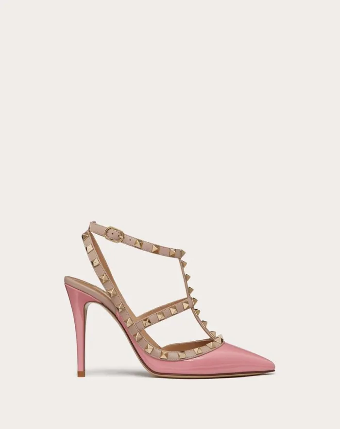 Valentino Pumps Woman Patent Rockstud Caged Pump 100mm For Woman In Poudre Poudre Valentino Pumps Woman Patent Rockstud Caged Pump 100mm For Woman In Poudre Poudre