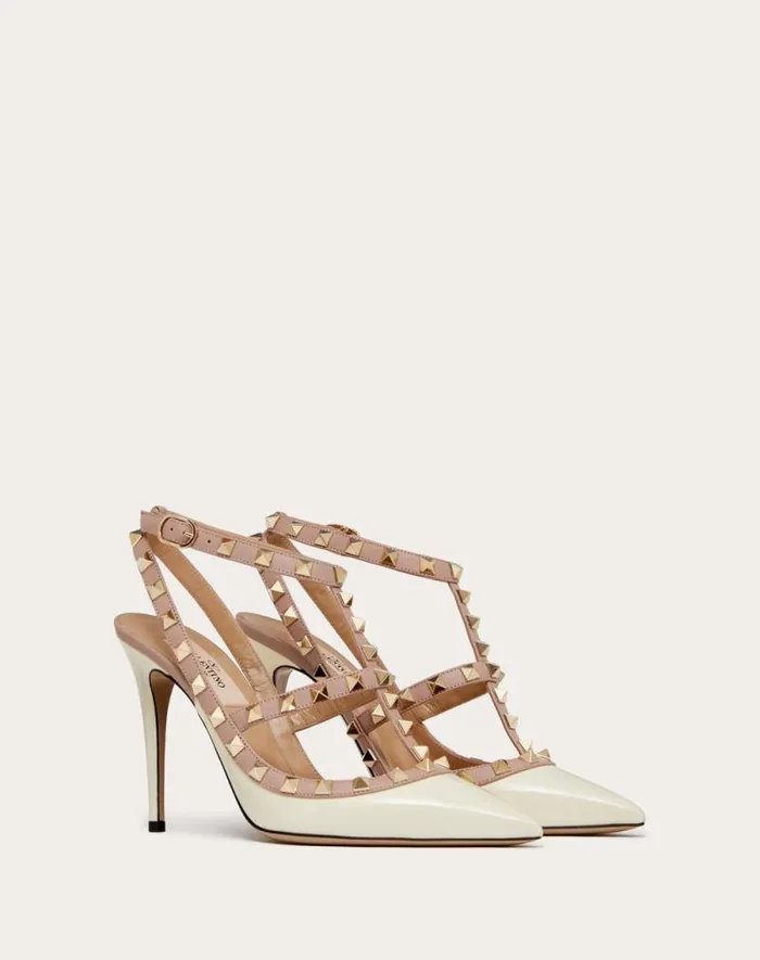 Valentino Pumps Woman Patent Rockstud Caged Pump 100mm For Woman In Poudre Poudre Valentino Pumps Woman Patent Rockstud Caged Pump 100mm For Woman In Poudre Poudre