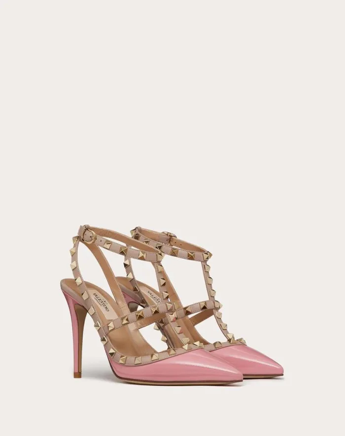 Valentino Pumps Woman Patent Rockstud Caged Pump 100mm For Woman In Poudre Poudre Valentino Pumps Woman Patent Rockstud Caged Pump 100mm For Woman In Poudre Poudre