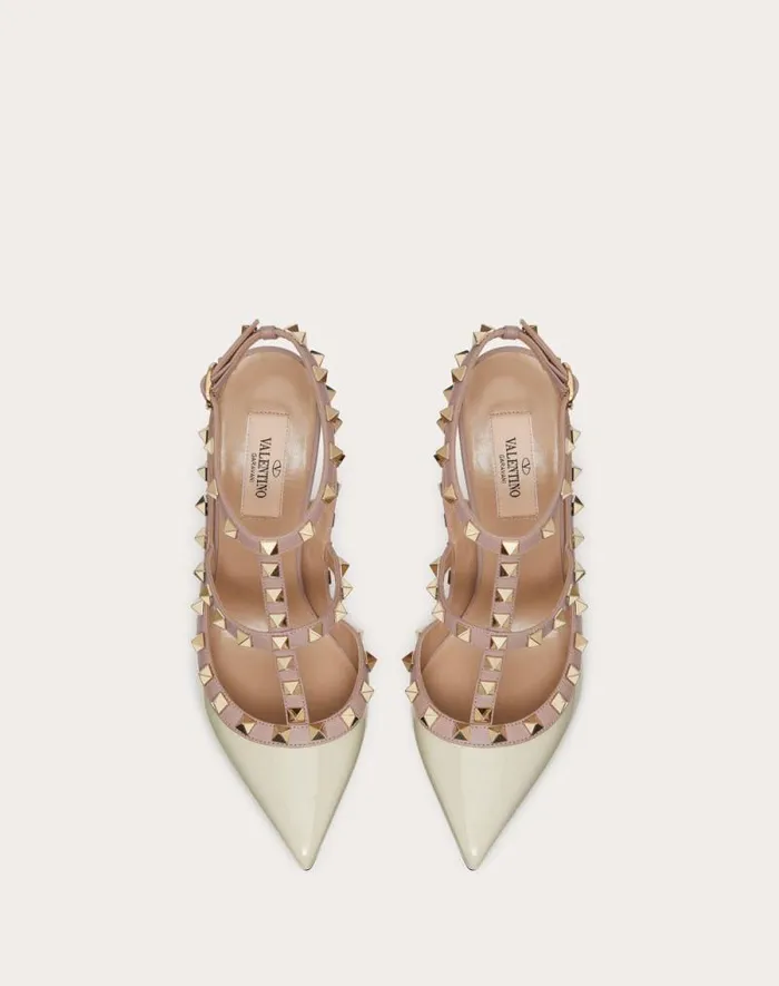 Valentino Pumps Woman Patent Rockstud Caged Pump 100mm For Woman In Poudre Poudre Valentino Pumps Woman Patent Rockstud Caged Pump 100mm For Woman In Poudre Poudre