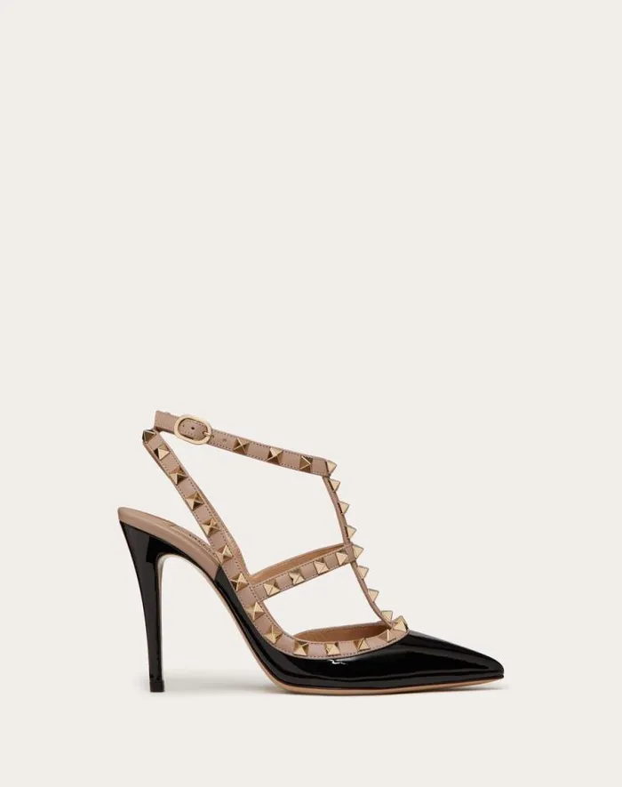 Valentino Pumps Woman Patent Rockstud Caged Pump 100mm For Woman In Poudre Poudre Valentino Pumps Woman Patent Rockstud Caged Pump 100mm For Woman In Poudre Poudre