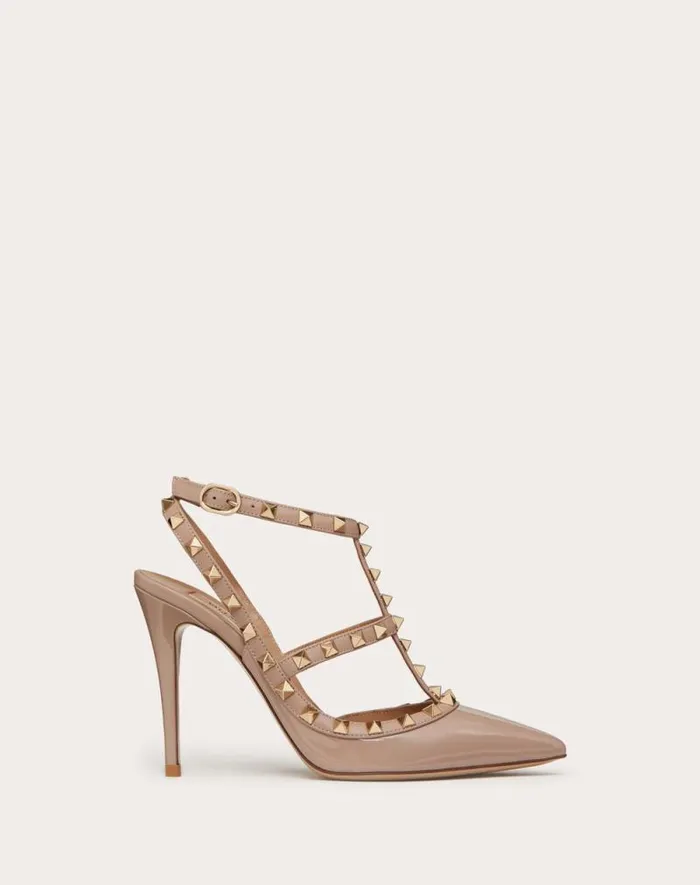 Valentino Pumps Woman Patent Rockstud Caged Pump 100mm For Woman In Poudre Poudre Valentino Pumps Woman Patent Rockstud Caged Pump 100mm For Woman In Poudre Poudre