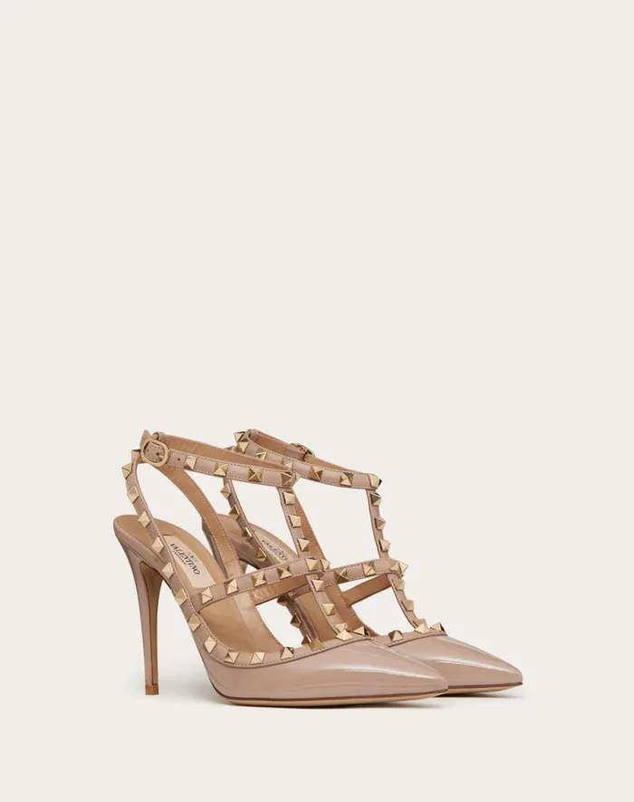 Valentino Pumps Woman Patent Rockstud Caged Pump 100mm For Woman In Poudre Poudre Valentino Pumps Woman Patent Rockstud Caged Pump 100mm For Woman In Poudre Poudre