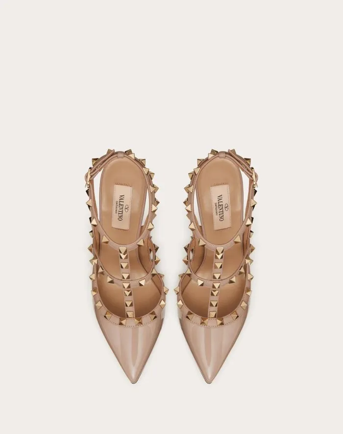 Valentino Pumps Woman Patent Rockstud Caged Pump 100mm For Woman In Poudre Poudre Valentino Pumps Woman Patent Rockstud Caged Pump 100mm For Woman In Poudre Poudre