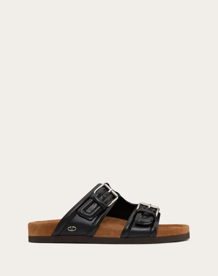 Valentino Sandals Man Fussfriend Calfskin Leather Slide Sandal For Man In Black Black Valentino Sandals Man Fussfriend Calfskin Leather Slide Sandal For Man In Black Black