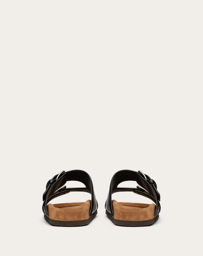 Valentino Sandals Man Fussfriend Calfskin Leather Slide Sandal For Man In Black Black Valentino Sandals Man Fussfriend Calfskin Leather Slide Sandal For Man In Black Black