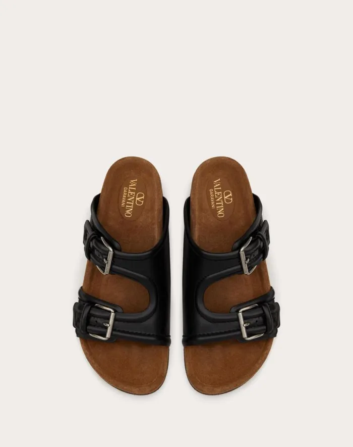 Valentino Sandals Man Fussfriend Calfskin Leather Slide Sandal For Man In Black Black Valentino Sandals Man Fussfriend Calfskin Leather Slide Sandal For Man In Black Black