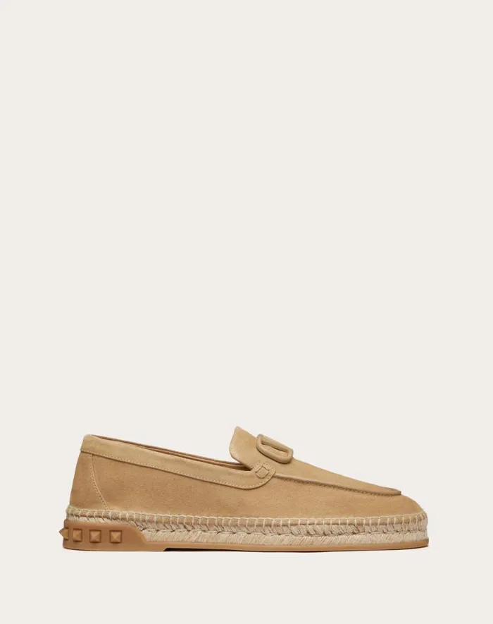 Valentino Sandals Man Leisure Flows Espadrilles In Split Leather For Man In Marine Marine