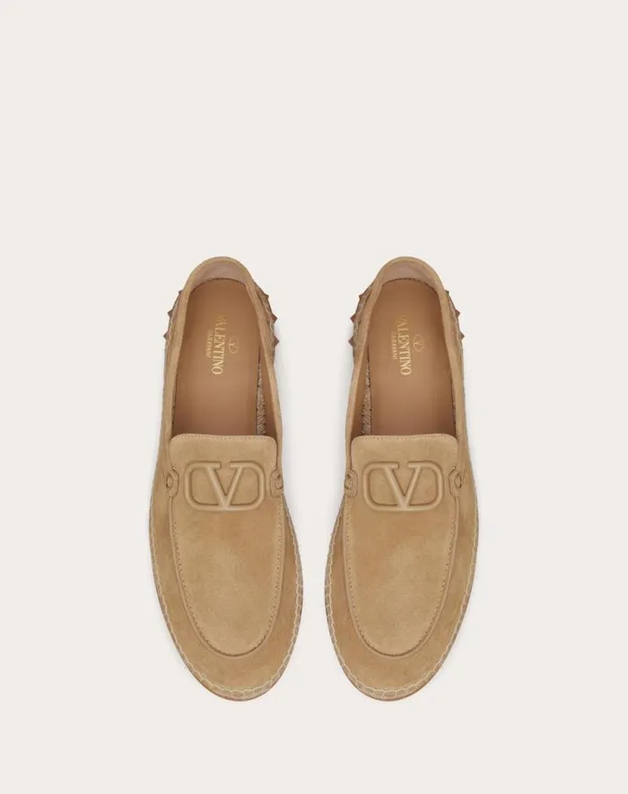 Valentino Sandals Man Leisure Flows Espadrilles In Split Leather For Man In Marine Marine