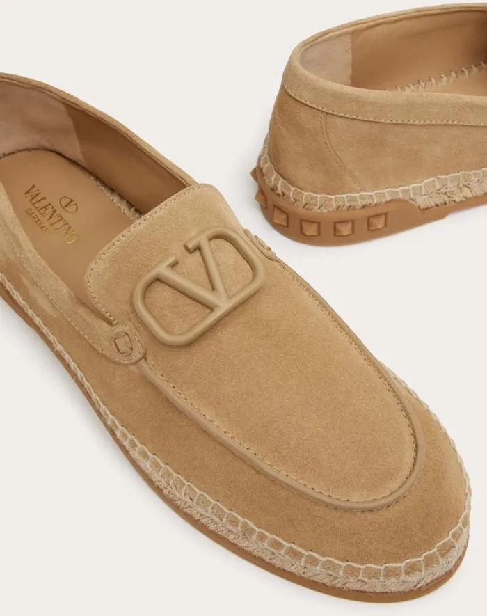 Valentino Sandals Man Leisure Flows Espadrilles In Split Leather For Man In Marine Marine