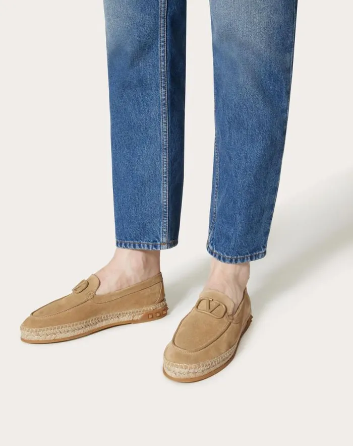 Valentino Sandals Man Leisure Flows Espadrilles In Split Leather For Man In Marine Marine