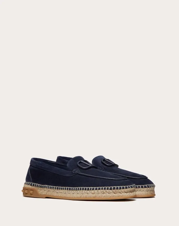 Valentino Sandals Man Leisure Flows Espadrilles In Split Leather For Man In Marine Marine