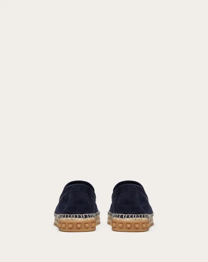 Valentino Sandals Man Leisure Flows Espadrilles In Split Leather For Man In Marine Marine