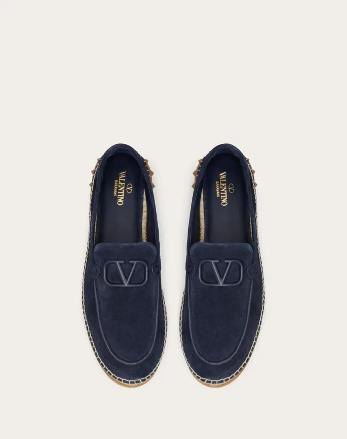 Valentino Sandals Man Leisure Flows Espadrilles In Split Leather For Man In Marine Marine